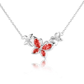 WINNICACA Butterfly Red Crystal Necklace Sterling Silver July Birthstone Pendant Jewellery Gifts for Women Teens Birthday
