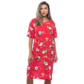 Just Love 4360-10003-2X Short Sleeve Nightgown Sleep Dress for Women Sleepwear, Red - Holiday Friends, 2X Plus