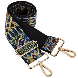 BAKKO Purse Strap Replacement 2" Wide Shoulder Strap for Crossbody Bags Handbags Messenger Duffel Bags Gold Metal Hardware Adjustable Length from 31" to 57" - Rhombus Tribal