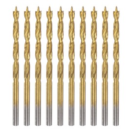 HARFINGTON 10pcs Brad Point Drill Bit 3mm(1/8") Dia Straight Round Shank Drill Metric Brad Point Spiral Twist Drill Bits for Carpenter Woodworking Plastic Rubber, Golden