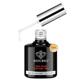 Modelones 10 in One Nail Glue Gel Base Coat Brush On Nail Polish Glue 15ml for Tips, Rhinestones, Blooming Art Gel Kit for Acrylic Tips U V Lamp Needed