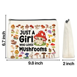 LGLZSHP Mushrooms Makeup Bag Funny Mushroom Gifts for Girls Mushroom Lover Cosmetic Bag Just a Girl Who Loves Mushrooms Zipper Makeup Pouch