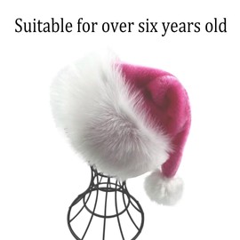 QIAONIUNIU Santa Hat for Kids - Pink Deluxe Christmas Hat for Child Ages 6+