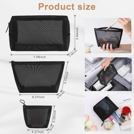 Pack of 3 with Zip Mini Toiletry Bag Black Nylon Mesh Travel Toiletry Bag Can Be Used as Cosmetic Bag Toiletry Bag Pencil Case Purse or Travel Storage Bag, black, portable mesh cosmetic bag