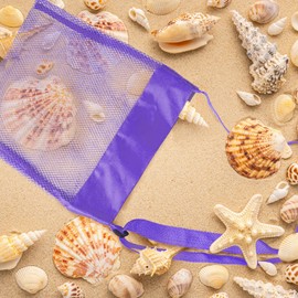 Luwint Mesh Beach Bag with Adjustable Strip 10” x 11” Sea Shell Bag Lightweight Shell Collecting Bag (Purple)