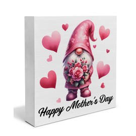 Mother's Day Gifts for Mom Mother Grandma - Happy Mother's Day Wooden Sign Mother's Day Gnome Wood Block Sign Decorations for Home Bedroom Desk Shelf Tabletop (5 X 5 Inches)