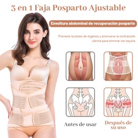 3 en 1 Faja Posparto Ajustable, Envoltura de Cintura Abdominal Posnatal y Cinturón Pélvico, Soporte de Cinturón para Cesárea Después del Parto, Faja de Tela para Mujer (XL)
