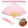 2 Pieces Folding Fan with Fringe Silk Hand Held Fan