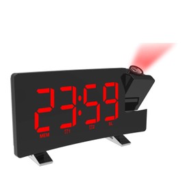 DollaTek Projektionswecker für Schlafzimmer Digitale Decke Radio Wecker mit Doppelwecker 4 Dimmer 180 ° drehbarer großer LED-Bildschirm - Schwarze Schale Rotes Wort