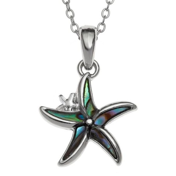 Kiara Jewellery Starfish Pendant Necklace Inlaid With Greenish Paua Abalone