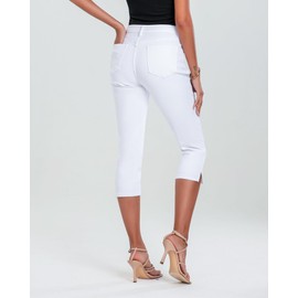 GRAPENT Womens Jeans Stretchy Capri Pants Jeggings for Women Jean Capris White Capris for Women Stretch White Skinny Jeans White High Waisted Pants White Ripped Jeans White Size Small Size 4 Size 6