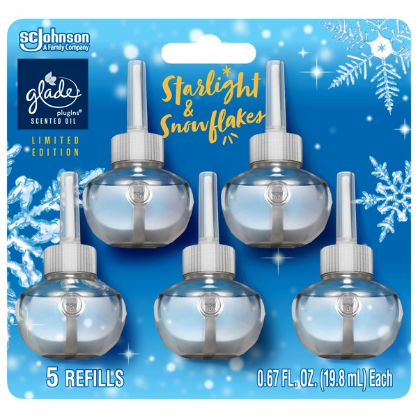 Glade PlugIns Refills Air Freshener, Scented and Essential Oils for Home and Bathroom, Starlight & Snowflakes, 3.35 Fl Oz, 5 Count
