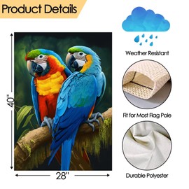Pickako Two Macaws are Sitting on a Branch Spring Summer Garden Flag 28 x 40 Inch, Double Sided Outdoor Decorative Welcome Yard Flags for Home House Lawn Patio