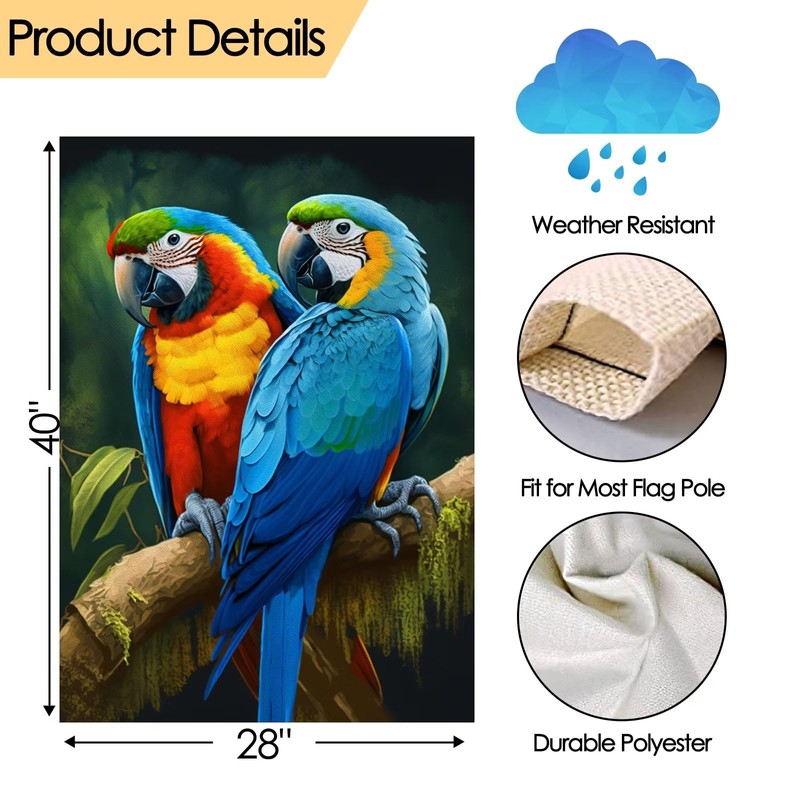 Pickako Two Macaws are Sitting on a Branch Spring Summer