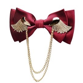 Manoble Men’s Tuxedo Adjustable Metal Golden Wings Two Layer Neck Bowtie Bow Tie (Wine Red)