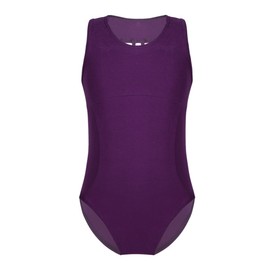 iiniim Girls Strappy/Mesh Back Team Basic Gymnastics Ballet Dance Camisole Leotard Athletic Sports Tank Tops Dark Purple 3-4