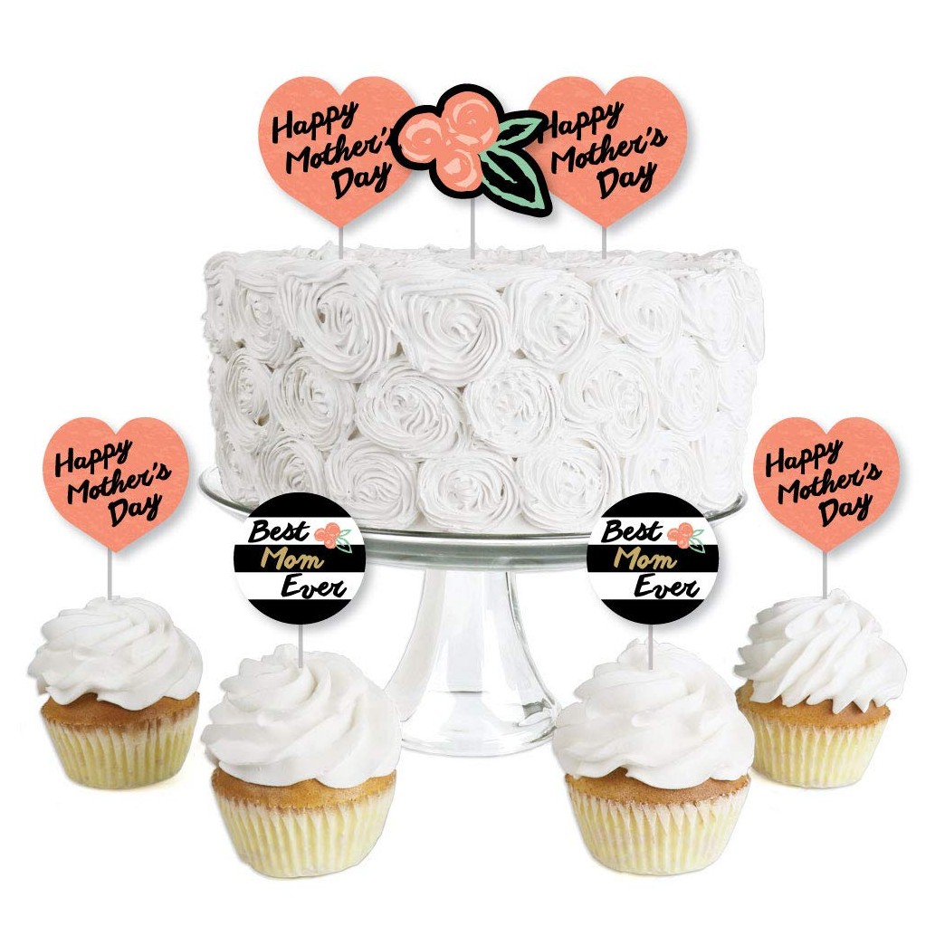 Best Mom Ever - Dessert Cupcake Toppers - Mother's Day Clear Treat Picks - Set of 24