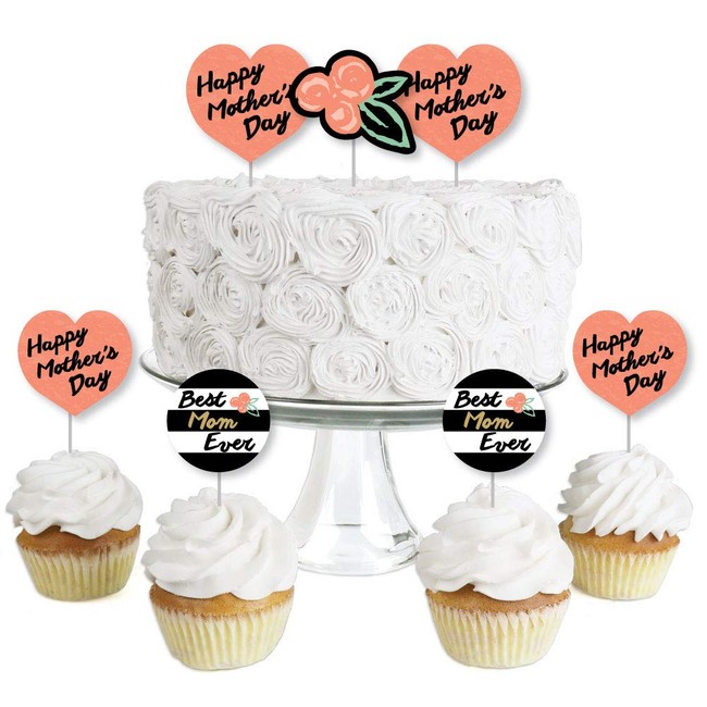 Best Mom Ever - Dessert Cupcake Toppers - Mother's Day Clear Treat Picks - Set of 24