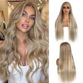 Munx Upgrade-Ombre Highlight Lace Front Human Hair Wigs for Women Deep Part 13x6 Glueless Wig 100% Remy Human Hair Pre Plucked Brown with Ash Blonde Colored Wigs with Baby Hair 24 Inch
