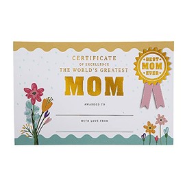 World’s Greatest Mom Certificates with Gold Foil - 12 Pieces