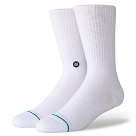 Stance Men's Icon Classic Crew Socks, White/Black, Medium/Shoe Size 6-8.5