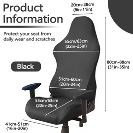 Thatyro Polyester Gaming Chair Cover Set, Stretchable Game Chair Slipcovers with 2 Armrest Covers, Scratch-Proof Gamer Desk Chair Covers for Computer Office Seat (Black)
