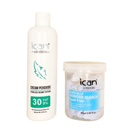 ICAN LONDON PROFESSIONAL CREAM PEROXIDE 30 VOL 9% 250 ML + RAPID BLUE POWDER BLEACH (JAR)80 G SET