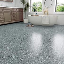 LaCheery 36 Pack 12"x12" Peel and Stick Vinyl Floor Tile Terrazzo Peel and Stick Floor Tiles Waterproof Self Adhesive Gray Granite Terrazzo Flooring Tiles for Bathroom Kitchen Flooring Tile Removable