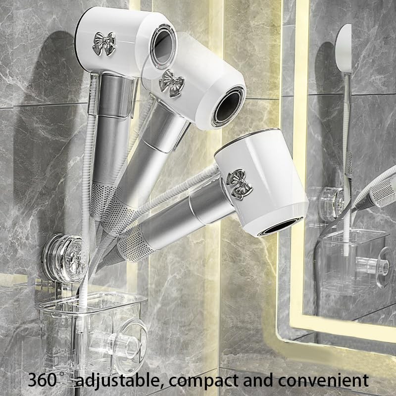 Eason1874 Hands-free Hair Dryer Holder With 360° Adjustment, Wall Mounted