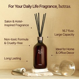 hetras Premium Reed Diffuser Set 16.9 fl.oz. 2 Pack | Pure Laundry - Fresh & Warm Scent | Long-Lasting Luxury Fragrance with 10 Reed Sticks for Home & Office | Gifts for Loved One