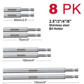 Geinxurn 8Pc Stainless Screwdriver Bit Holders, Extension Socket Drill Bit Magnetic Holder Hex Shank Quick-Change Drill Bit Guide (2.5”3”4”6”)