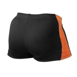 Muscle Alive Mens Bodybuilding Shorts Tights Polyester and Spandex Size L Black with Orange