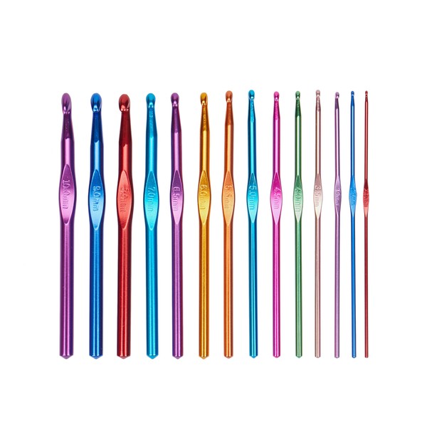 14PCS Aluminum Crochet Hooks Knitting Needles with Ergonomic Handles for