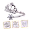 BESPORTBLE Adjustable Copper Crown Ring with Rhinestones Elegant Open Ring