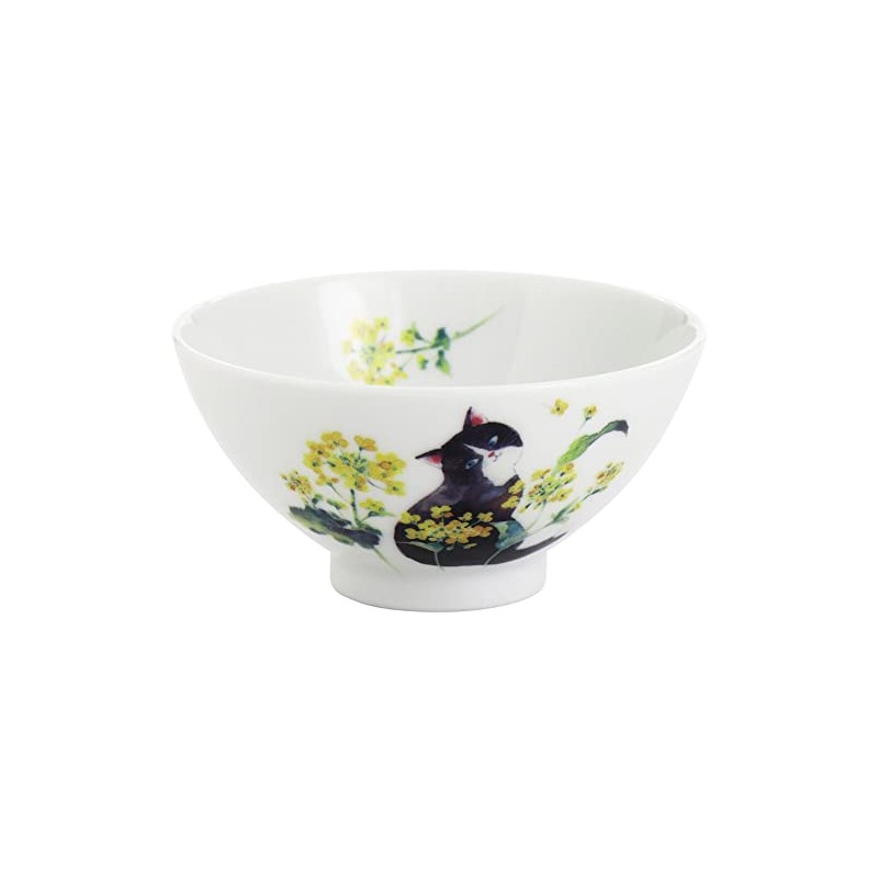 Ceramic Indigo Hidamari Cat Rice Bowl, Blossom Size: Approx. φ4.5