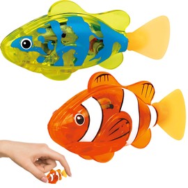 2 Robo Fish, Robot Fish Toy for Kids and Pets, Swimming Robo Fish Bath Toy, Interactive Fish Toys for Cats and Dogs, Orange and Yellow