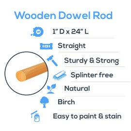 Dowel Rods Wood Sticks Wooden Dowel Rods - 1 x 24 Inch Unfinished Hardwood Sticks - for Crafts and DIYers - 2 Pieces by Woodpeckers