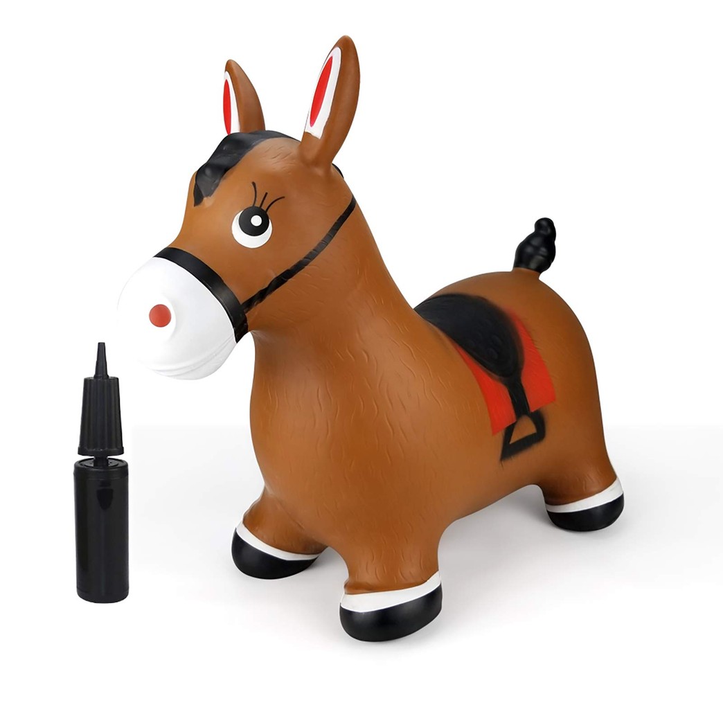 Inpany Bouncy Horse Hopper- Brown Inflatable Jumping Horse, Ride on Rubber Bouncing Animal Toys for Kids/ Toddlers/ Children/ Boys/ Girls ( Pump Included)