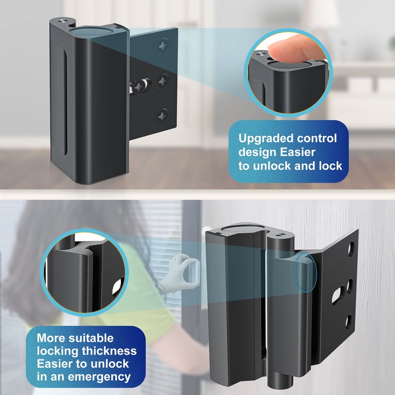 Door Reinforcement Lock Withstands 800lbs of Force - Black Extra