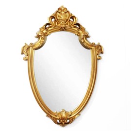 Eaoundm 16.5 x 11 inch Vintage Mirror Antique Mirror Decorative Wall Mirror Shield Shape (Brush Gold)