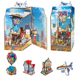 Book Nook Kit - 3D Wooden Puzzles DIY Miniature House Kit with Led Light, Dollhouse Miniature Toys for Craft Lovers Teens and Adults（Travel with The Wind）