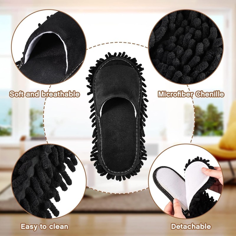 4Pcs Floor Mop Shoes, Microfiber Cleaning Mop Slippers Washable Floor