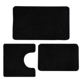 WCBSTT 3 Pieces Luxury Bathroom Rug Set with U-Shaped Toilet Rug, Non-Slip Rubber Bottom, Thick Microfiber Fluffy Plush, Water Absorption, Quick Dry, Ultra Soft, Bath Mats for Bathroom, Tub(Black)