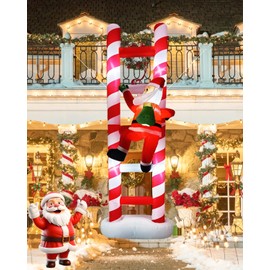 10FT Christmas Inflatable Hanging Santa Climbing On Ladder, Blow Up Xmas Outdoor Decroation,Inflatables Santa with Gift Bag, Lighted Funny Xmas Yard Decor for Roof Window Wall Garage