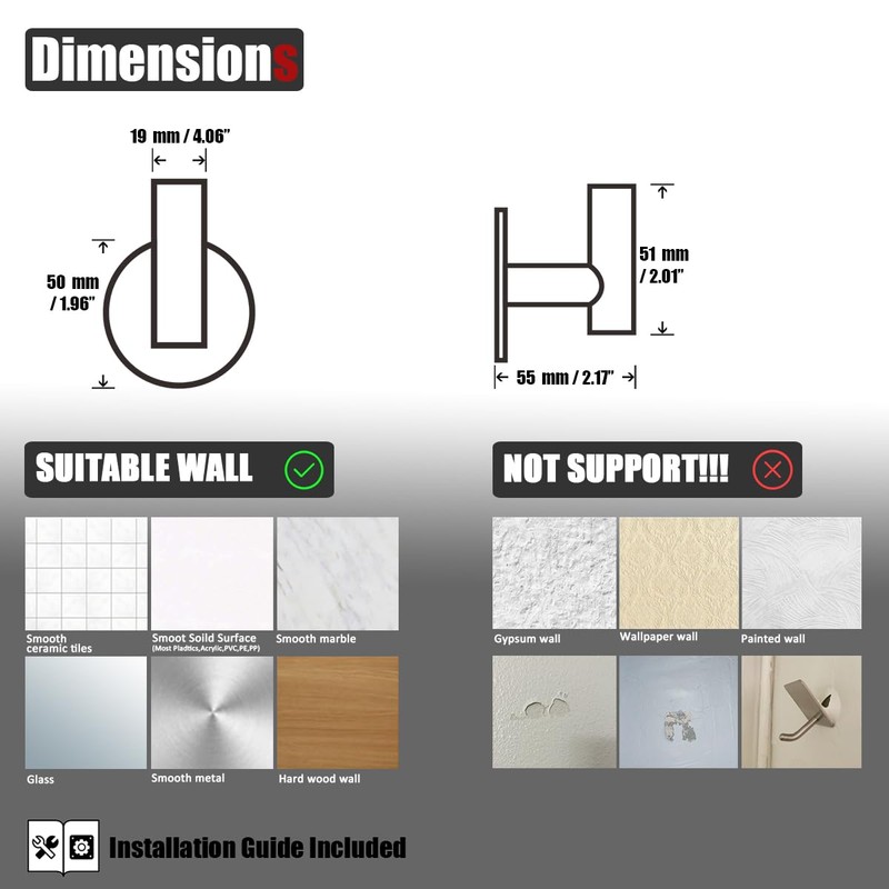 JQK Self Adhesive Towel Hook Brushed, No Drill Stick on
