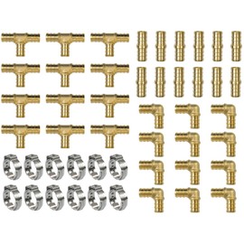 1/2" Pex Fittings, 48Pcs 1/2 Inch Pex Fittings Combo with Each 12Pcs 1/2" Elbow Tee Straight Coupling Pex Fittings, Crimp Rings for PEX Tubing Pipe, No Lead Brass