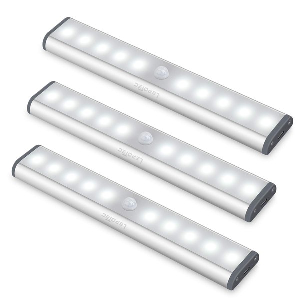 LEPOTEC - Luces LED inalámbricas de cocina debajo del gabinete, con sensor de movimiento, recargables con batería, iluminación magnética para armarios, luz blanca (paquete de 3)