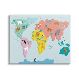 Stupell Industries Whimsical Wildlife World Map Canvas Wall Art by Dominika Godette