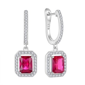 Wisbal Women's Solitaire Dangle Drop Earrings 925 Sterling Silver Pure Square Huggie Earrings Created Ruby Hoop Dangle Drop Earrings