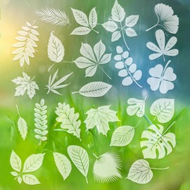 CONGGUAN 26 Pcs Leaf Shape Anti-Collision Window Decals Bird Strike Prevention Static Cling Stickers for Windows Clear Bird Safety Decals for Collisions Assorted Leaf Designs for Window Protection
